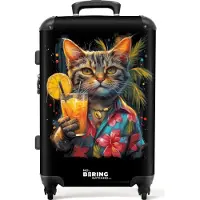 NoBoringSuitcases.com - Koffer groot - Rolkoffer lichtgewicht - Kat in tropische street art stijl - Reiskoffer met 4 wielen - Grote trolley XL - 20 kg bagage