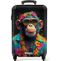 NoBoringSuitcases.com - Handbagage koffer lichtgewicht - Reiskoffer trolley - Chimpansee met Hawaii blouse - Rolkoffer met wieltjes - Past binnen 55x40x20 en 55x35x25
