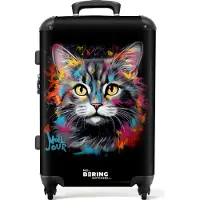 NoBoringSuitcases.com - Koffer groot - Rolkoffer lichtgewicht - Kat met kleurrijke penseelstreken - Reiskoffer met 4 wielen - Grote trolley XL - 20 kg bagage