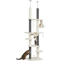 PawHut Kratzbaum-Spanplatte, Polyester-60L x 44B x 225-255H cm-Weiß
