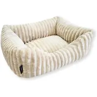 4L Textil Bella pluche hondenbed, kleine en middelgrote honden, hondenmand 90 x 70 cm, met overtrek, machinewasbaar, knuffelzacht pluche, brede ribstructuur, vulling van siliconenvezels - beige