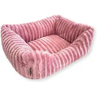4L Textil Bella plu che hondenbed, kleine en middelgrote honden, hondenmand 90 x 70 cm, met overtrek, machinewasbaar, knuffelzacht pluche, brede ribstructuur, vulling van siliconenvezels -Roza