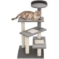 PawHut Paws Krabpaal 5 lagen met trap sisal beige