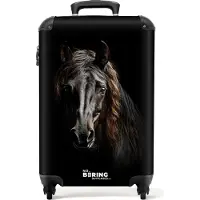 NoBoringSuitcases.com - Handbagage koffer lichtgewicht - Reiskoffer trolley - Portret Fries paard op zwarte achtergrond - Rolkoffer met wieltjes - Past binnen 55x40x20 en 55x35x25