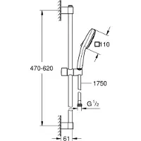 GROHE Tempesta 110 Cube Glijstangset - 60cm - vierkante handdouche - 3 straalsoorten - gladde doucheslang - chroom
