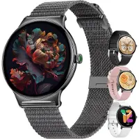 Golden Sound AMOLED Smartwatch Dames - Horloge dames - Stappenteller - Slaapmonitor - Saturatiemeter - 42mm - 4 bandjes - Zwart
