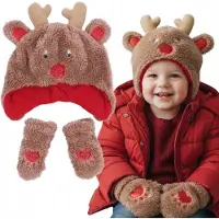 Sarcia.eu Warme winteroutfit voor kinderen, pluche muts + handschoenen Rendier