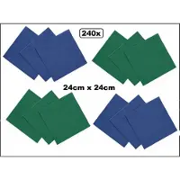 Wefiesta 240x Servetten blauw en groen 24cm x 24cm - 3 laags - Cocktail servet diner eten knoeien restaurant BBQ thema feest verjaardag feest WK