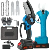 Traumheim TraumheimElektrische Snoeischaar - 2 in 1 Mini Kettingzaag - Bloemenschaar, Takkenschaar, Heggenschaar Elektrisch - 2 Accu's met Acculader - Incl. Opbergbox Tuin gereedschap