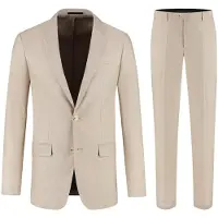 Gents - pak / kostuum linnenblend strandzand - Polyblend - Beige - Maat 98/98