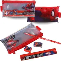 Sarcia.eu Spider Man Transparant PENNENETUI met rits MET UITRUSTING, zakje voor jongens, SCHOOLSET
