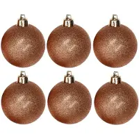 Cosy & Trendy 6x Kunststof kerstballen glitter koper 8 cm kerstboom versiering - Kerstbal
