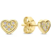 New Bling 9NBG-1050 – Gouden Oorbellen Dames – Oorknopjes Hart met Zirkonia – 14K Goud – 5 mm – Cadeau voor Vrouwen