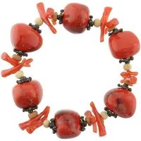Behave - Armband rood elastisch met grove kralen - etnische look