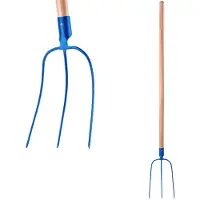 Kadax Haakvork van staal, vork met lange steel van hout, vork, tuinvork, spatvork, grafvork, draadvork, tuinvork, mestvork (3 tanden)