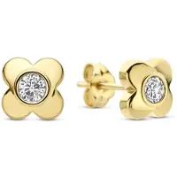New Bling 9NBG-1036 – Oorknopjes – Klaver met Zirkonia – 14K Goud – 6,4 mm – Cadeau voor Vrouwen
