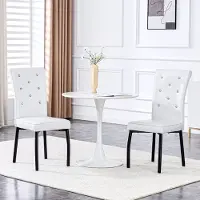 OKWISH Eetkamerstoel Set Van 2 - Retro Krokodillenlook Met Kristalknopen - Voor Eethoek Of Horeca - Metaal En PVC - Zwart Wit