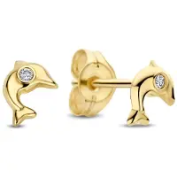 New Bling 9NBG-1057 – Gouden Oorbellen Dames – Oorknopjes Dolfijn met Zirkonia – 14K Goud – 5,4 mm – Cadeau voor Vrouwen