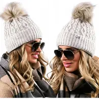 Alur - Warme Wintermuts met Pompon - Dames - Grijs - Modieus - Poolfleece