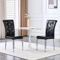 OKWISH Eetkamerstoel – Retro Krokodillenlook Met Kristaldetails – Set Van 2 – Metaal En PVC – Zwart – Waterafstotend