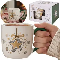 Sarcia.eu Witte, KERSTMOK van porselein met oor en sterrenmotief – VERPAKT IN EEN CADEAUVERPAKKING 320 ml