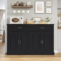 Laura Keukenkast met Werkblad 140 cm – Buffetkast, Dressoir, Keukeneiland & Koffiebar met Lades en Deuren – 140 x 39,5 x 92,5 cm – Zwart –