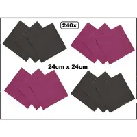Wefiesta 240x Servetten zwart en paars 24cm x 24cm - 3 laags - Cocktail servet diner eten knoeien restaurant BBQ thema feest verjaardag feest WK