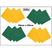 Wefiesta 240x Servetten groen en geel 24cm x 24cm - 3 laags - Cocktail servet diner eten knoeien restaurant BBQ thema feest verjaardag feest WK