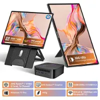 Blackview MP100 Mini PC + Table 9 Draagbare Monitor Set - 16GB DDR4 512GB SSD - AMD Ryzen 5 7430U tot 4,3GHz - Windows 11 Pro - WiFi 6 BT 5.2 - 4K UHD RGB - 16 Inch FHD USB-C HDMI Plug & Play - Zwart