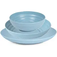 PlasticForte camping borden en kommetjes set - blauw - kunststof - 3 soorten - 18x stuks - onbreekbaar servies
