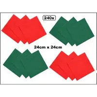 Wefiesta 240x Servetten rood en groen 24cm x 24cm - 3 laags - Cocktail servet diner eten knoeien restaurant BBQ thema feest verjaardag feest WK