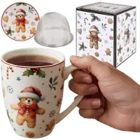 Sarcia.eu CHRISTMAS CUTIES Theeset: porseleinen KOP 360 ml met infuser en deksel VOOR KRUIDEN, FEESTELIJK ALS CADEAU