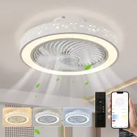 ROSNEK Plafonniere met Ventilator - Veilig Gesloten Sterrenhemel 46cm - Plafondventilator met Lamp Dimbaar - Stille Motor - Kinderkamer/Keuken