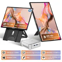 Blackview MP50 Mini PC + Table 9 Draagbare Monitor Set - 16GB DDR4 512GB SSD - AMD Ryzen 5 3500U - Windows 11 Pro - 16 Inch FHD Draagbaar Scherm - WiFi 5 Gigabit Ethernet - Toetsenbord Muis - Zilver