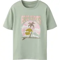 Name it KIDS T-shirt grijsgroen Meisjes Katoen Ronde hals Printopdruk - maat 116