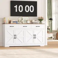 Laura Keukenkast met werkblad 150x38,5x81,5 cm – Dressoir met 4 deuren en 3 laden – Moderne buffetkast met opbergruimte en verstelbare planken – Wit houtlook –