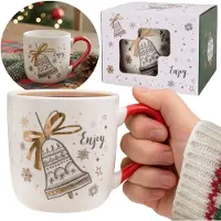 Sarcia.eu Witte, KERSTMOK van porselein met oor en belmotief – VERPAKT IN EEN CADEAUVERPAKKING 320 ml