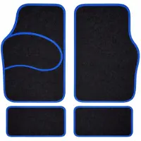 CARGUARD Automatten Universeel 4-delig - Zwart met Blauwe Bies - Stoffen Vloermatten - Voor en Achter