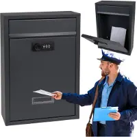 Sarcia.eu Anthracite-kleurige brievenbus voor brieven en kranten met cijferslot, UV-bestendig 32x21,5x8,2 cm