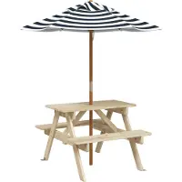 vidaXL Picknicktafel voor 4 kinderen met parasol massief vurenhout