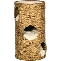PawHut Kattengrot met 3 verdiepingen, 3 ingangen, boho-design, inclusief kussen, 40 cm x 40 cm x 73 cm, lichtbruin en crèmewit