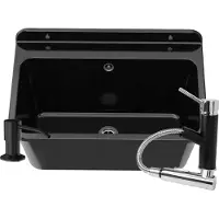 Granitan Wasbak voor Wasruimte Garage Stookruimte Large - 61x41cm - Gootsteen met Kraan en Sifon - Zwart