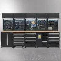 Datona Werkplaatsinrichting PREMIUM met eiken werkblad 340 cm breed - Zwart