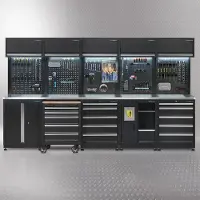 Datona Werkplaatsinrichting PREMIUM met RVS werkblad 340 cm breed - Zwart
