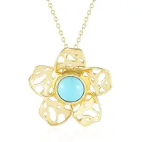 Cavill - Zilveren Halsketting 925 Sterling Zilver Verguld - Ronde Sleeping Beauty Turkoois 1,26 ct - Filigraan Bloemdesign - 45,72 cm
