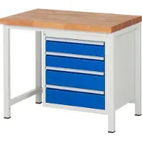 RAU Werkbank serie 8162, in hoogte verstelbaar, 4 schuifladen, B 1000 x D 7000 x H 840 - 1040 mm