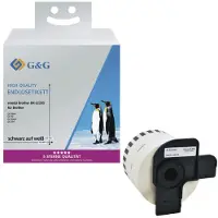 G&G Eindeloze etiketten compatibel met Brother DK-22205, 62mm x 30,48m, papier wit, zelfklevend, permanent.
