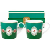 Pip studio Mok Home Mugs Small Love Birds Medallion Emerald-Green (Set van 2)