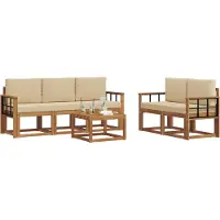 vidaXL Buiten bank set 6 st Natuurlijk en Beige