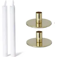 Novaliv Set van 2 kaarsenhouders metaal rond goud 10x5cm met LED premium echte wax kaarsen tafelkaars flikkerend effect kersttafeldecoratie kandelaar kaarspen scandinavisch chic vintage kaarsenhouder